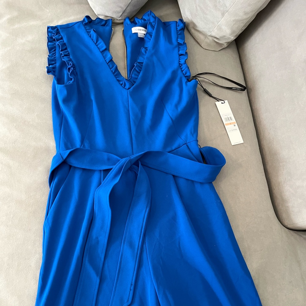 Calvin Klein blue jumpsuit gold zipper new with tags